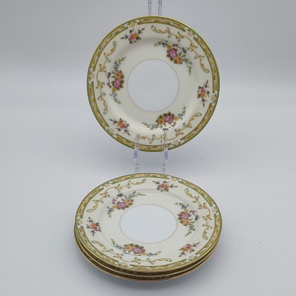 Noritake Arlene Bread & Butter Plates Floral Gold Accent Japan Set of 4